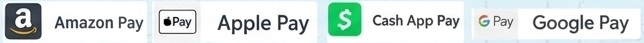 Métodos de pago aceptados: Amazon Pay, Apple Pay, Cash App Pay y Google Pay