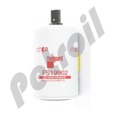 FS19902 Filtro Combustible Fleetguard Separador Agua Roscado  c/puerto sensor c/drenaje Cummins 4992119